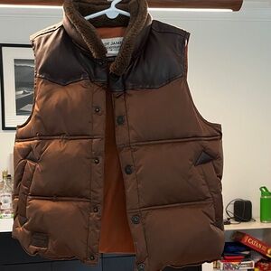 Brown Padded Vest with Faux Fur Collar